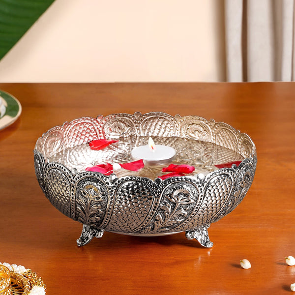 Lustre Brass Urli With Pure Silver Coating 18cm