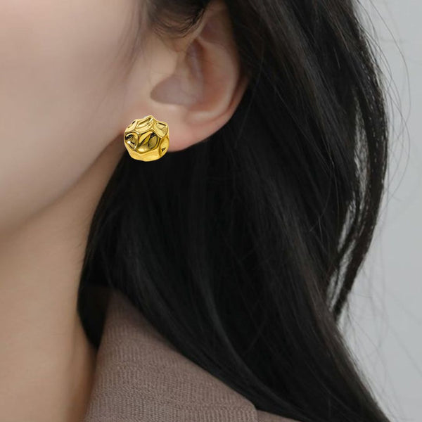 Gold Meteor Dented Stud Earrings