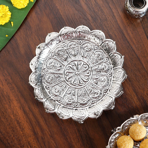 Floral Pooja Thali And Kalash Set 19cm