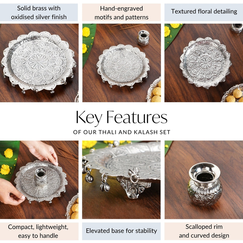 Floral Pooja Thali And Kalash Set