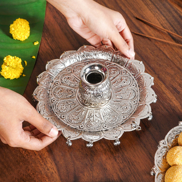 Floral Pooja Thali And Kalash Set 19cm