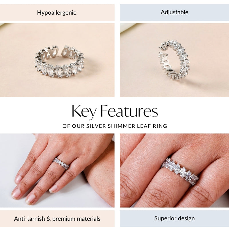 Silver Shimmer Leaf Ring