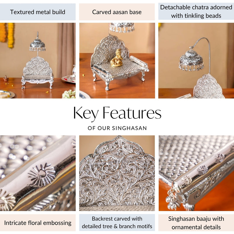 Silver Singhasan With Detachable Chatra