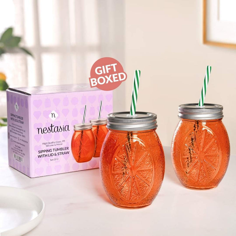 Orange Tumbler With Straw Set Of 2 400ml