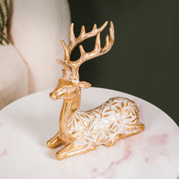 Sitting Deer Carved Showpiece Gold