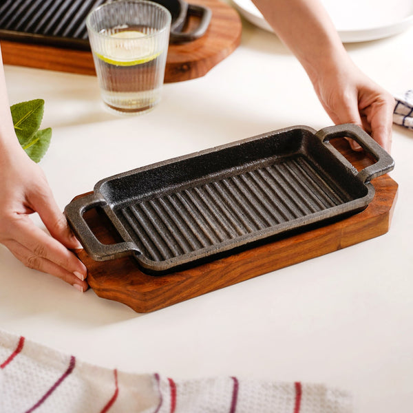 Sizzler Hotplate Grill With Wooden Tray