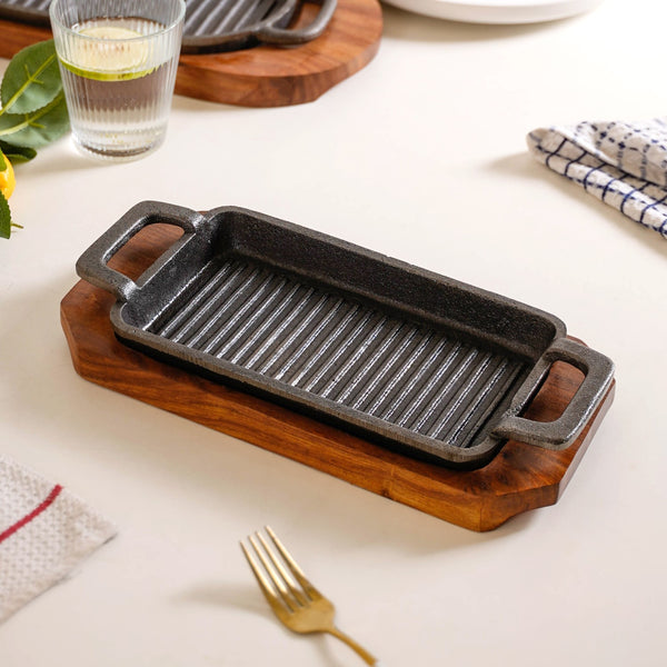 Sizzler Hotplate Grill With Wooden Tray