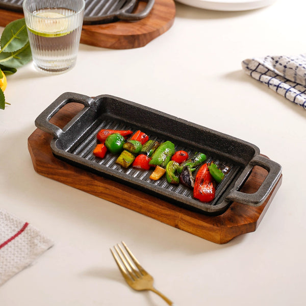 Sizzler Hotplate Grill With Wooden Tray