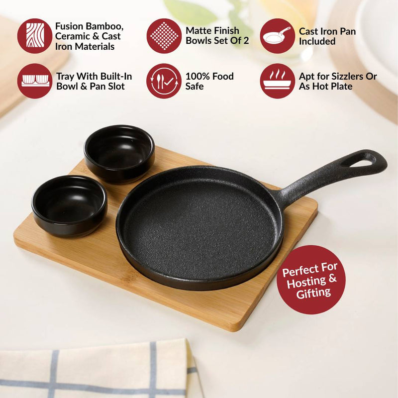Matte Black Sizzler Pan Dip Bowl Tray Set Of 4