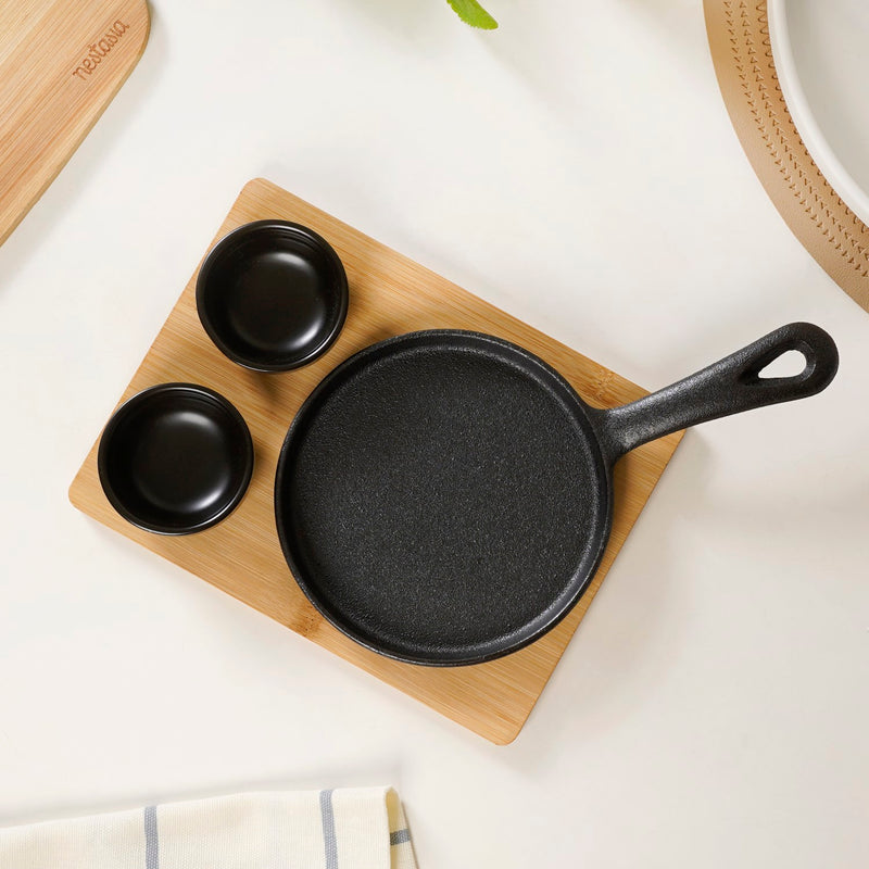 Matte Black Sizzler Pan Dip Bowl Tray Set Of 4