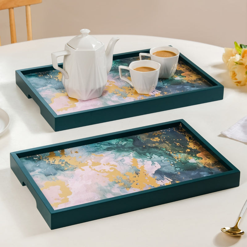Impressionism Sky Art Tray Set Of 2 Teal