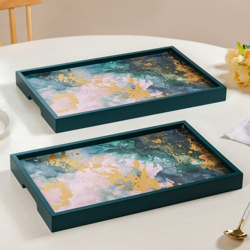 Impressionism Sky Art Tray Set Of 2 Teal