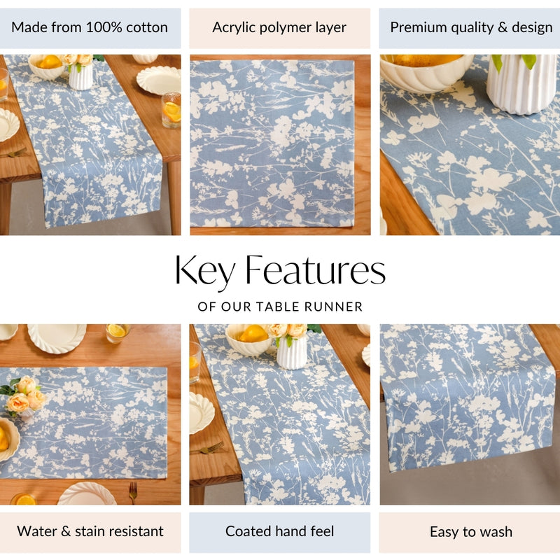 Slate Blue 6 Seater Pure Cotton Runner 185x35cm
