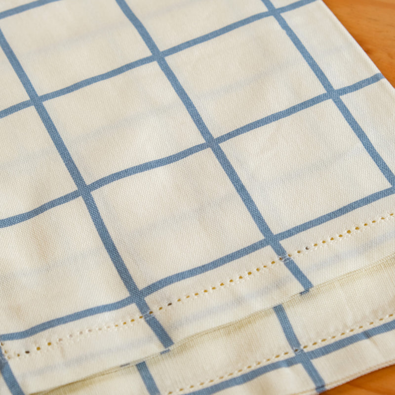 Slate Blue Grid Pure Cotton Table Napkin Set Of 4