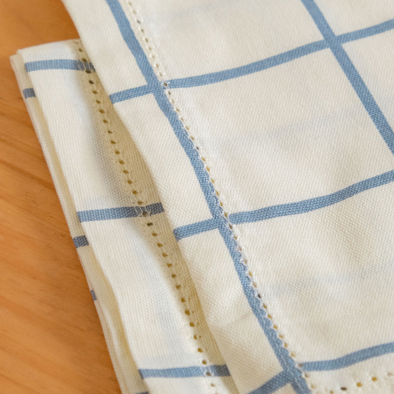 Slate Blue Grid Pure Cotton Table Napkin Set Of 4