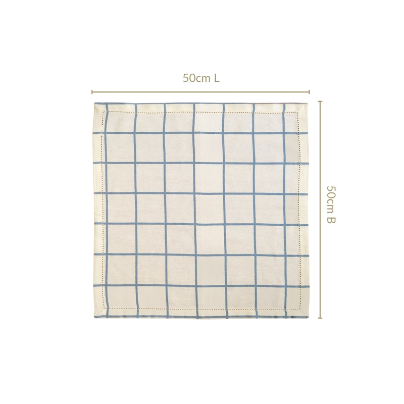 Slate Blue Grid Pure Cotton Table Napkin Set Of 6