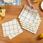 Slate Blue Grid Pure Cotton Table Napkin Set Of 6