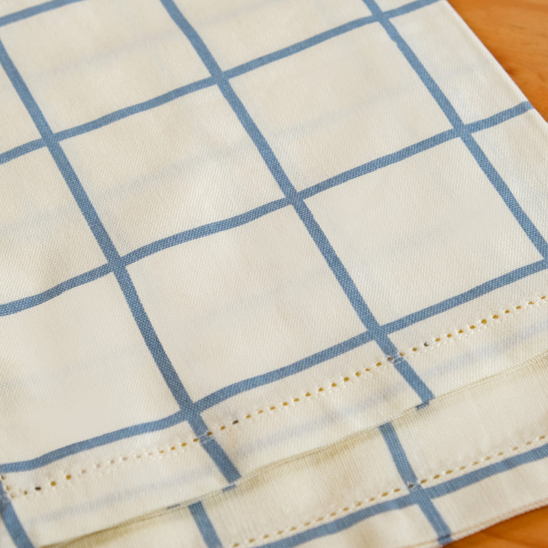Slate Blue Grid Pure Cotton Table Napkin Set Of 6