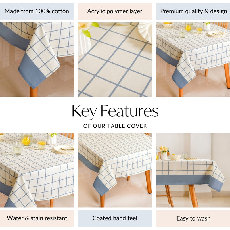 Slate Blue Pure Cotton 6 Water Resistant Seater Tablecloth 203x152cm
