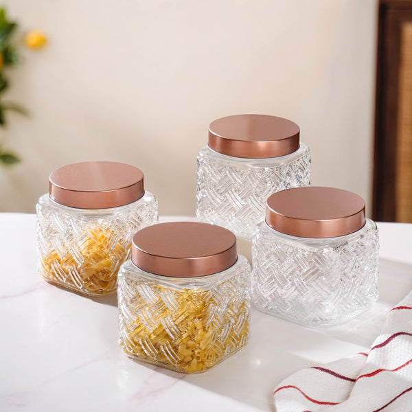 Airtight Storage Jars Set Of 4 Basket Weave 1200ml