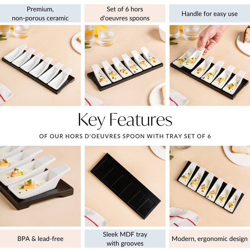 Appetizer Spoon With Tray Set Of 6 - Appetizer spoons; palate cleansers, hors d oeuvres, spoon set