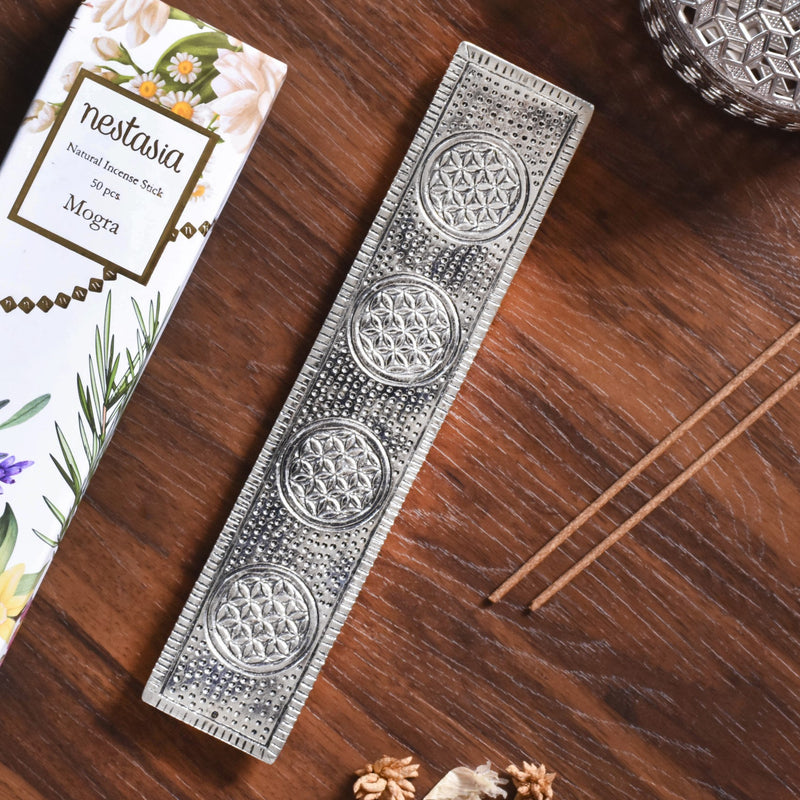 Rectangular Metal Agarbatti Stand With Mogra Incense Sticks