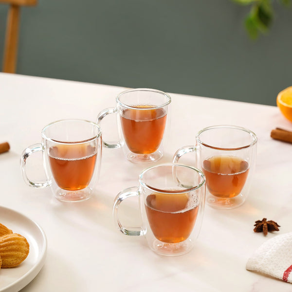 Borosilicate Double Wall Glass Tea Mug Set Of 4 180ml