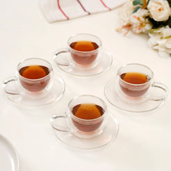 Chic Glass Cup And Saucer Set Of 4 100ml