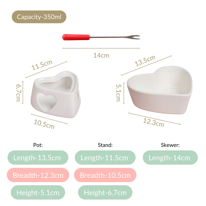 Heart Ceramic Chocolate And Cheese Fondue Set