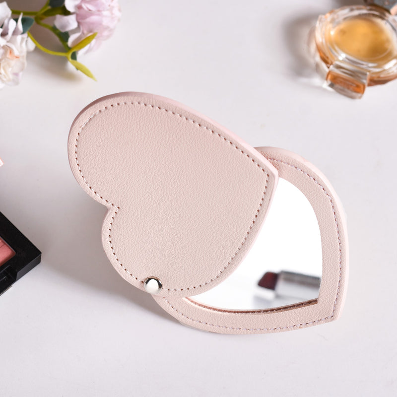 Heart Shaped Pocket Mirror Pink - pink pocket mirror, heart-shaped mirror, compact makeup mirror, travel-friendly mirror