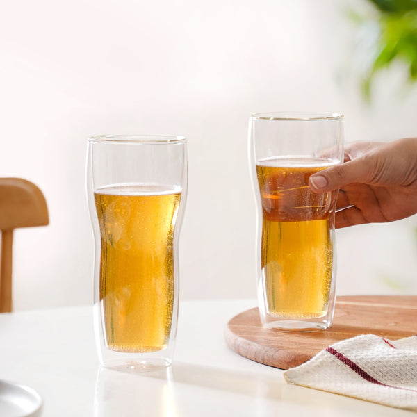 Lager Beer High Borosilicate Double Wall Glass Set Of 2 500ml