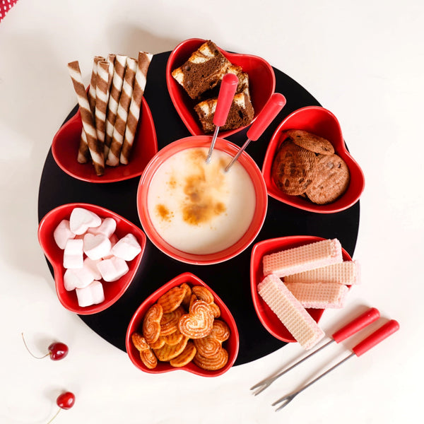 Red Heart Ceramic Fondue Set