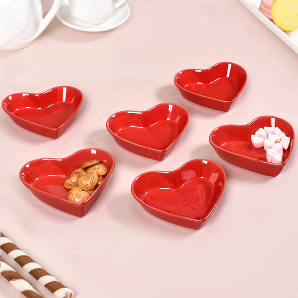 Red Heart Ceramic Plate For Starters Set Of 6