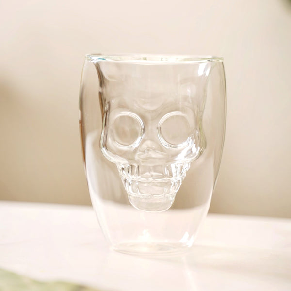 Set Of 2 Glass Skull Double Wall Tumblers 250ml