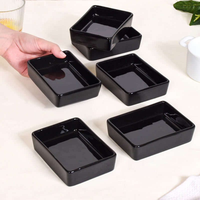 Shallow Rectangular Ceramic Dessert Dish Set Of 6 Black - Dessert dishes, dessert plates, dessert plates set