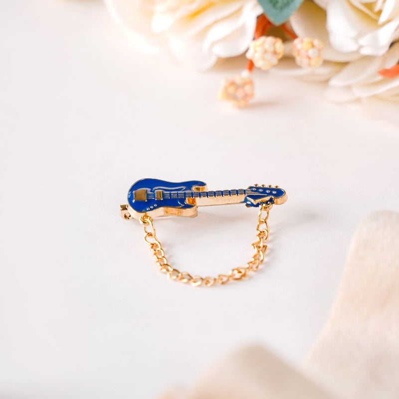Blue And Gold Guitar Brooch