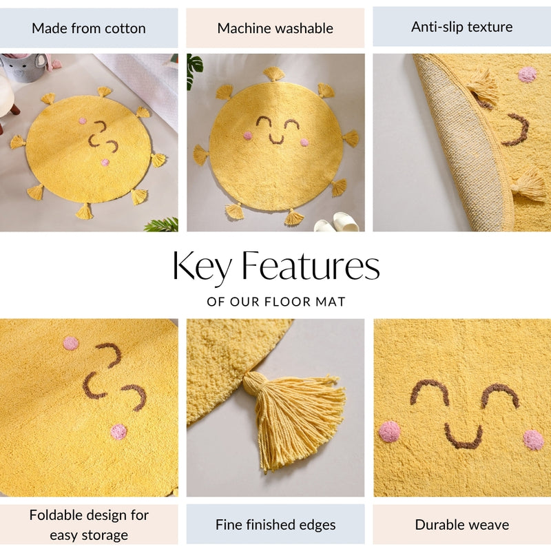 Smiley Sunshine Cotton Anti Slip Round Floor Mat 73cm