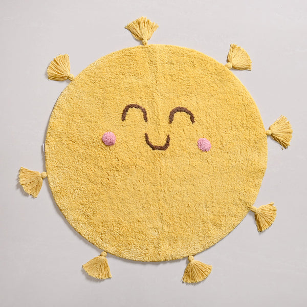 Smiley Sunshine Cotton Anti Slip Round Floor Mat 73cm