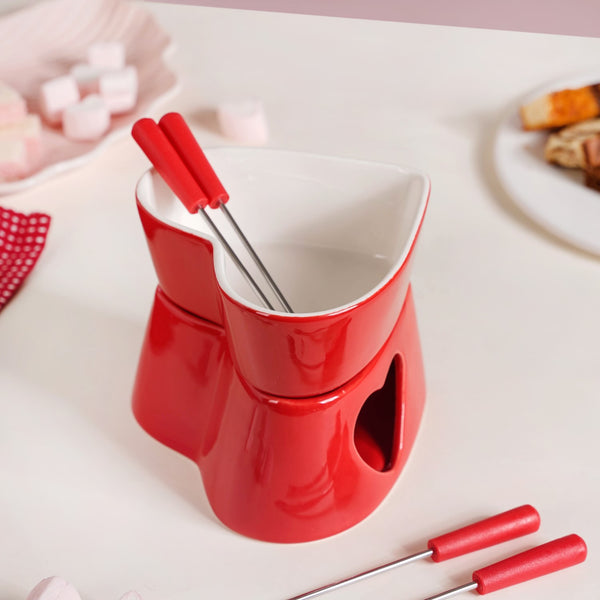 Heart Shaped Fondue Set Red