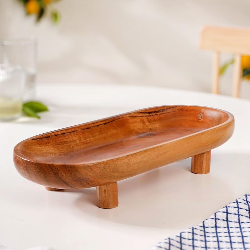 Natural Acacia Wood Oval Platter With Legs - Wooden platter, serving platter, decorative platter, wooden serving platter