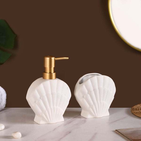 Shell Shaped Ceramic Bathroom Set Of 2 White