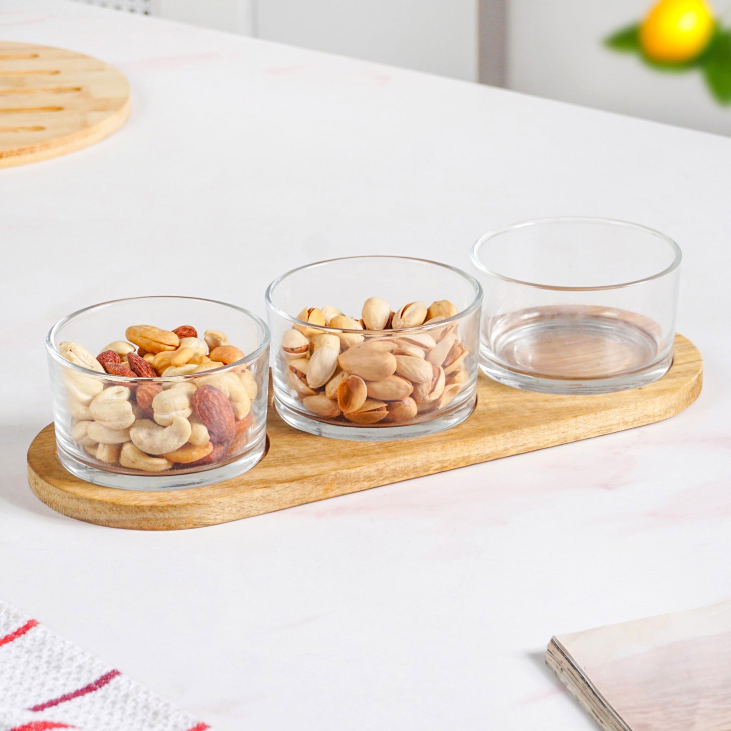 Snack Bowls Set Of 3 With Acacia Wood Tray