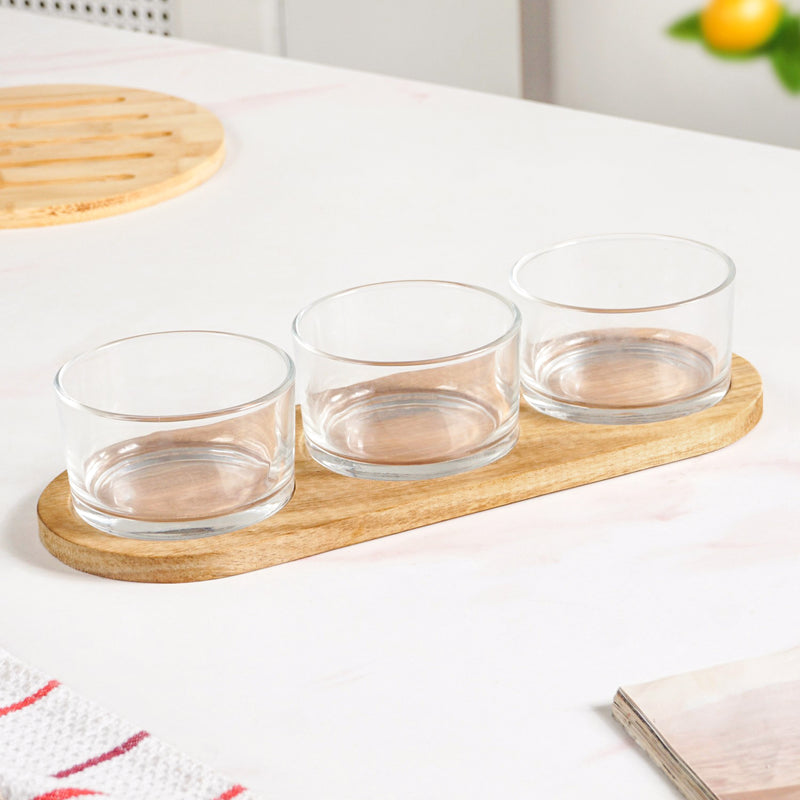 Snack Bowls Set Of 3 With Acacia Wood Tray