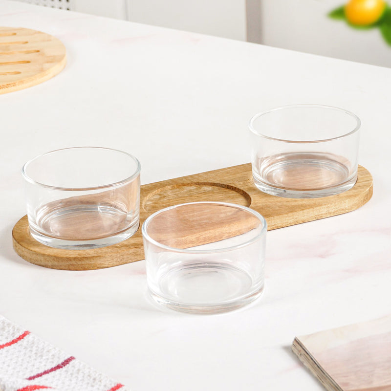 Snack Bowls Set Of 3 With Acacia Wood Tray
