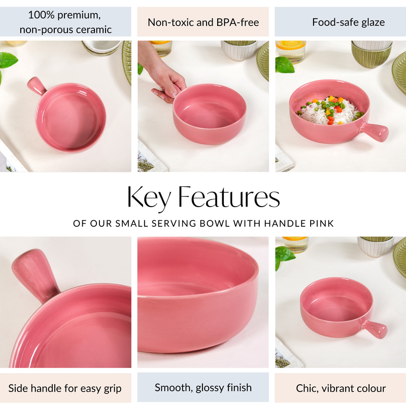 Small Serving Bowl With Handle Pink 650ml