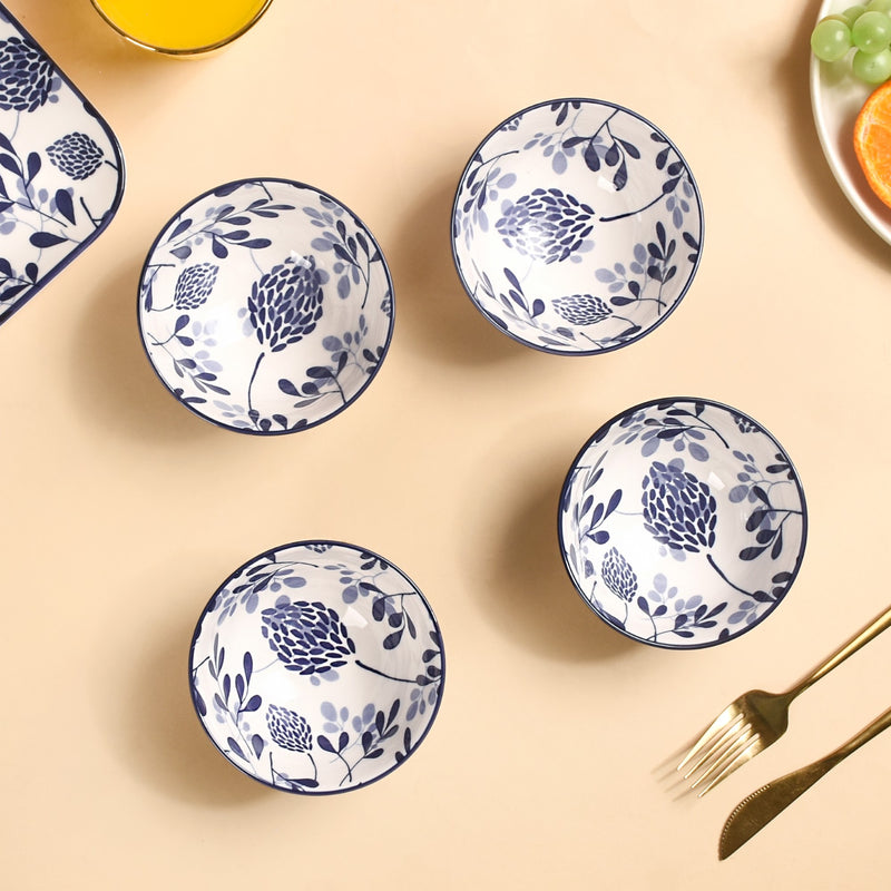 Blue Print Ceramic Snack Bowls Set Of 4 300ml- bowl sets, serving bowls set, pink bowls, printed bowls, big bowl sets, serving dishes, serving bowls