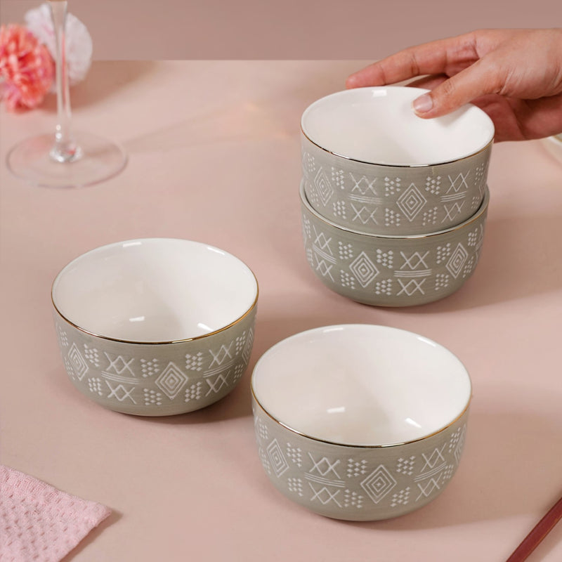 Azo Ceramic Side Snack Bowl Grey Set Of 4 340ml - Snack bowls, ceramic bowls, serving bowls, soup bowls, snack bowl set