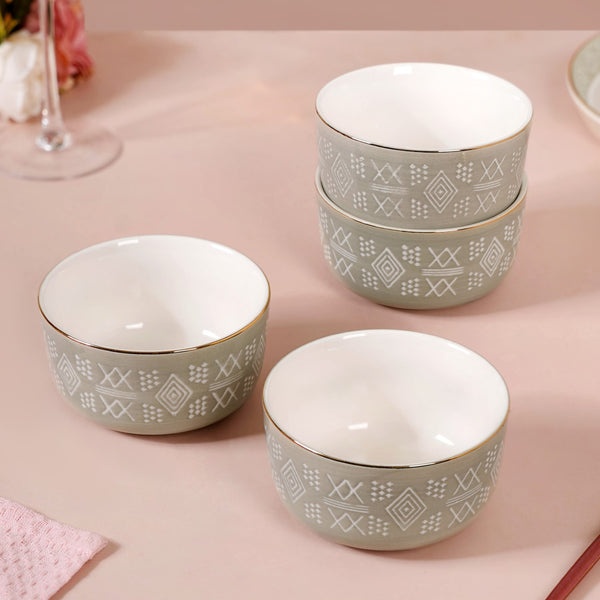 Azo Ceramic Side Snack Bowl Grey Set Of 4 340ml