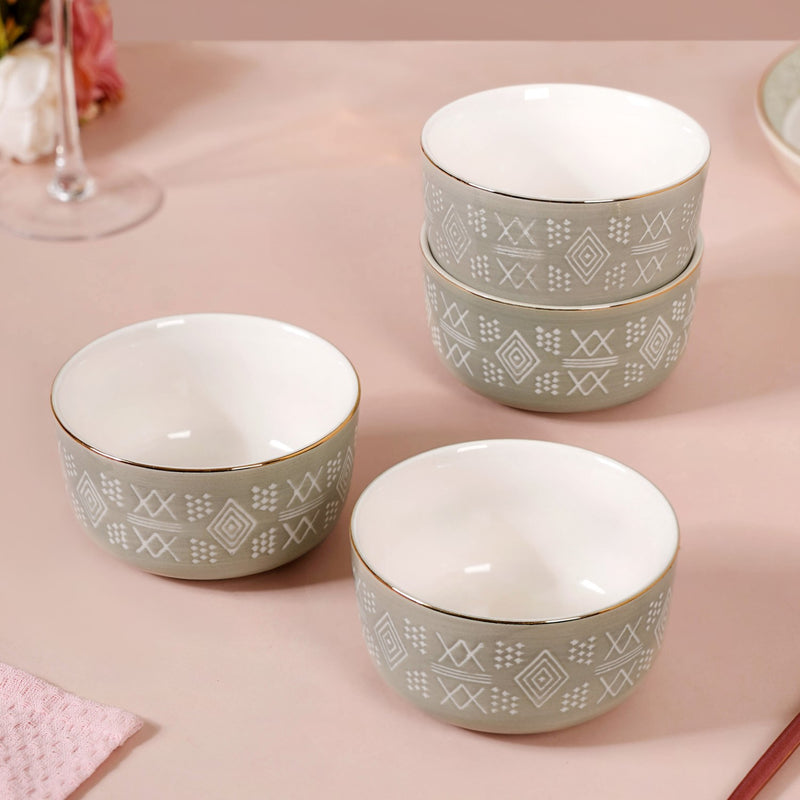 Azo Ceramic Side Snack Bowl Grey Set Of 4 340ml - Snack bowls, ceramic bowls, serving bowls, soup bowls, snack bowl set