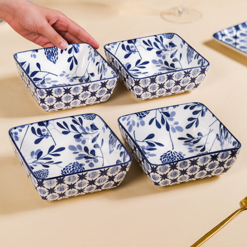 Set Of 4 Blue Blossom Square Snack Bowls 600ml - Serving bowls, ceramic serving bowls, serving bowls set, snack bowls, snack bowls set, ceramic bowls
